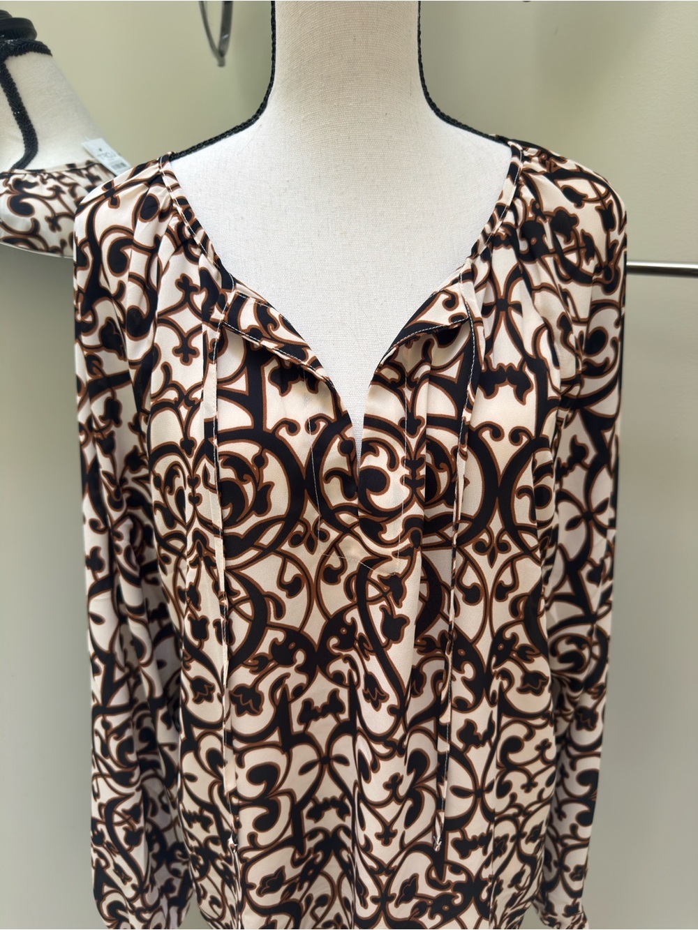 LOFT NWT Cream and Black Floral Print Long Sleeve Blouse